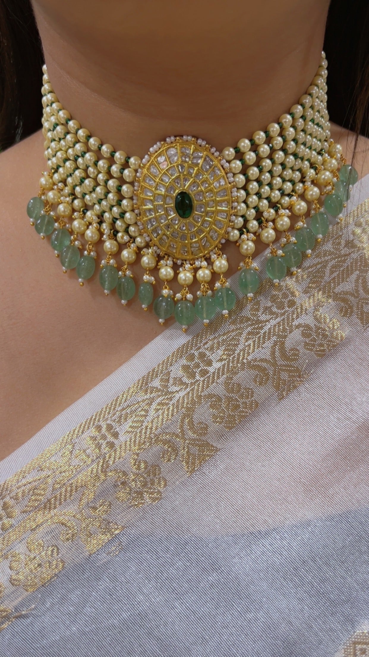22K Gold Hallmarked Diamond Polki Necklace Jewelry