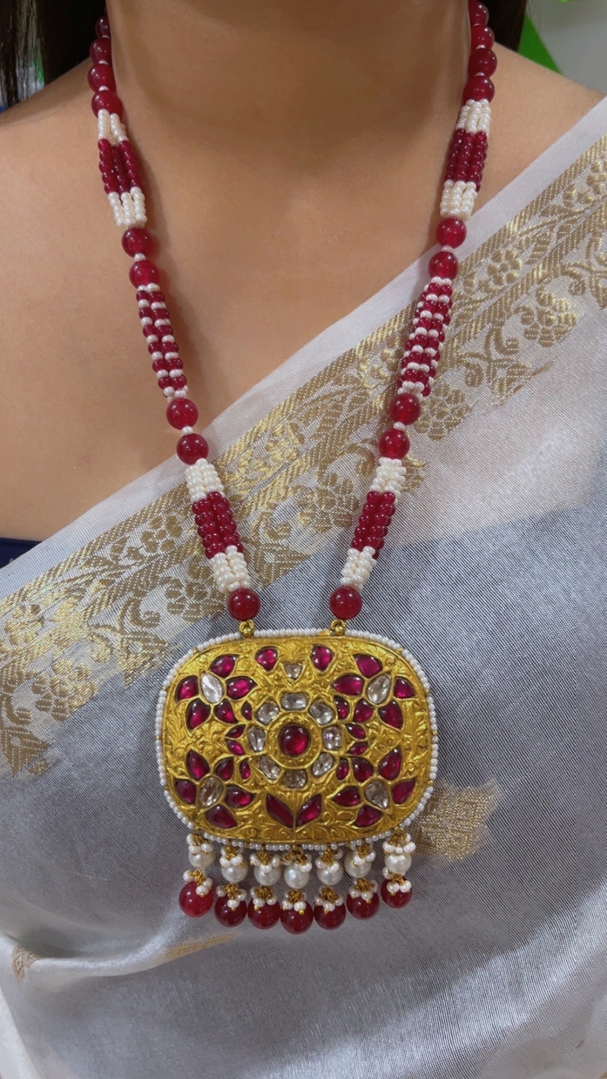 22K Gold Hallmarked Diamond Polki Necklace Jewelry
