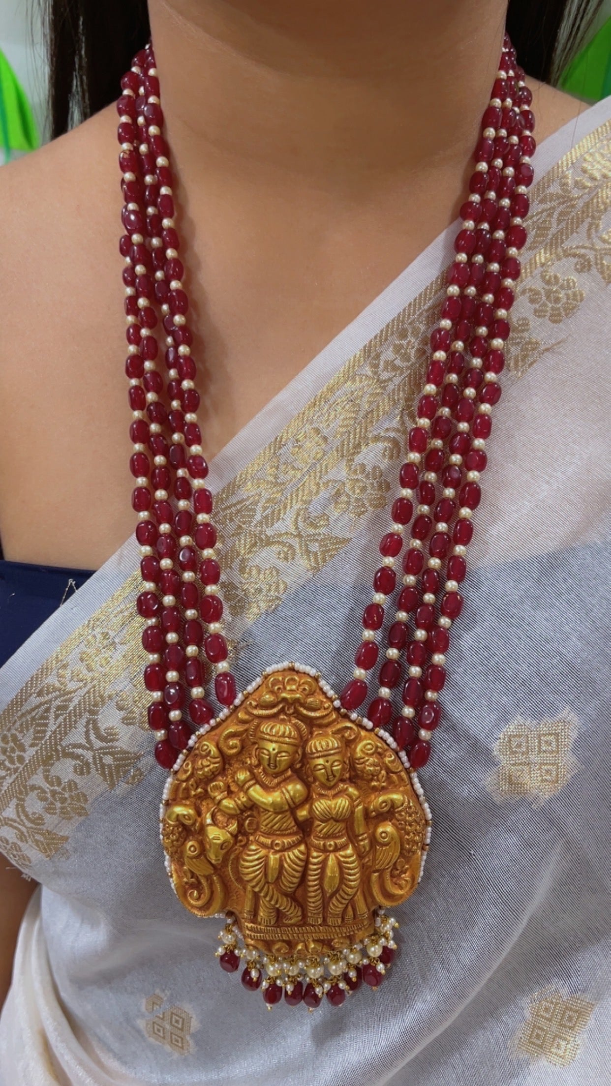22K Gold Hallmarked Diamond Polki Radha Krishn Necklace Jewelry