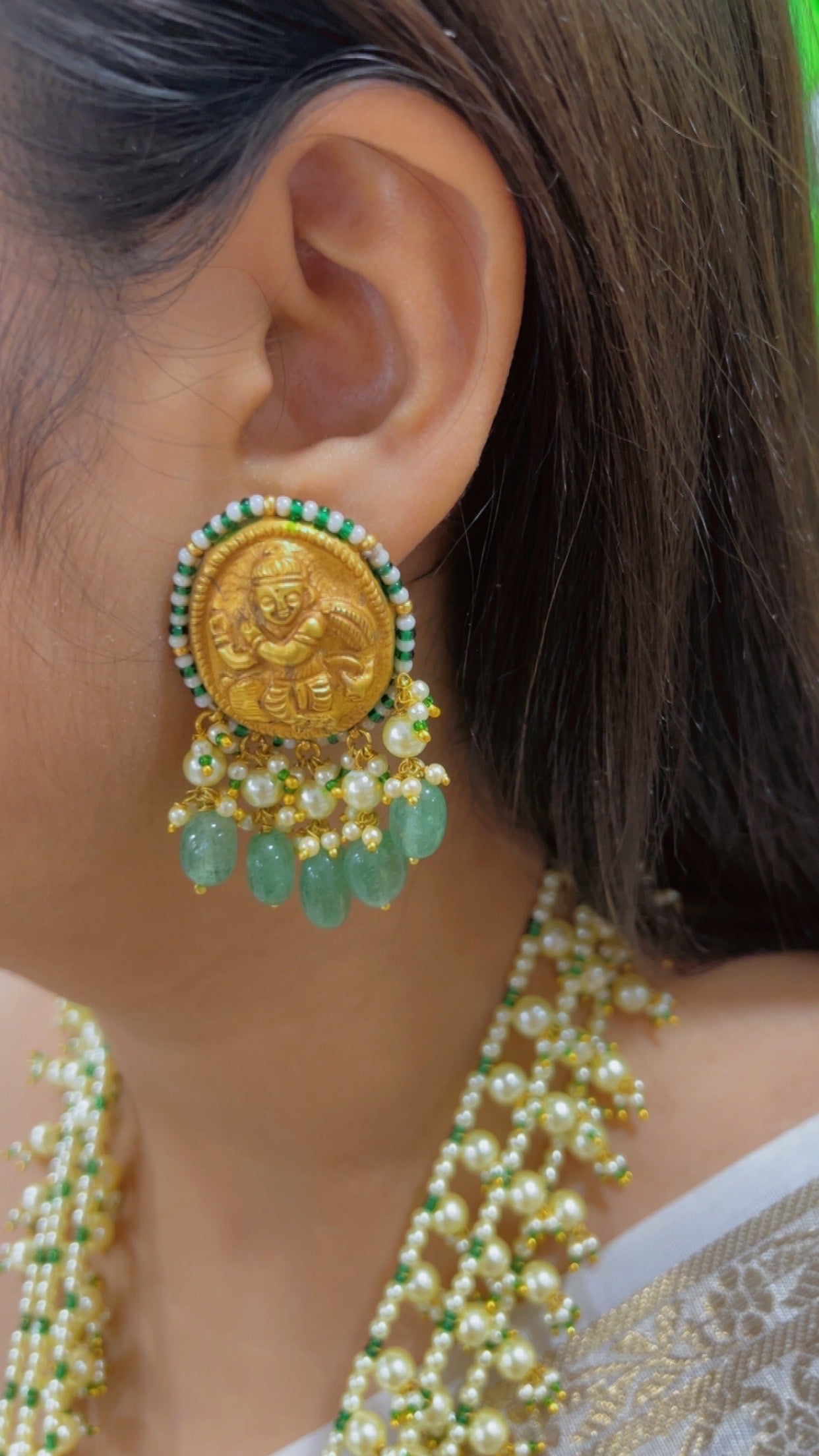 22K Gold Hallmarked Diamond Polki Ganesh ji Necklace Jewelry