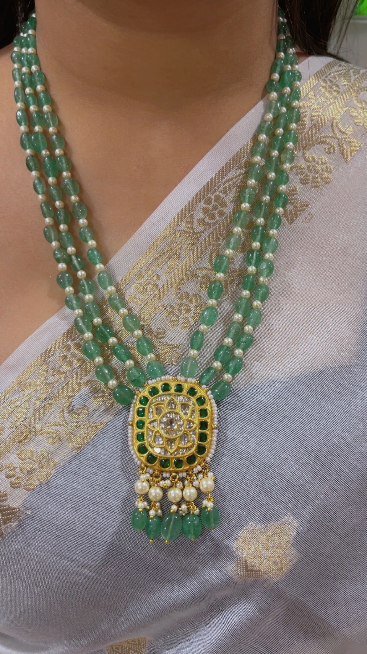 22K Gold Hallmarked Diamond Polki Necklace Jewelry