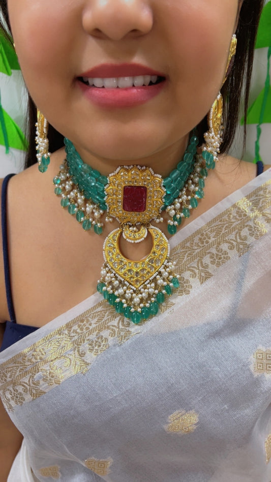 22K Gold Hallmarked Diamond Polki Necklace Jewelry