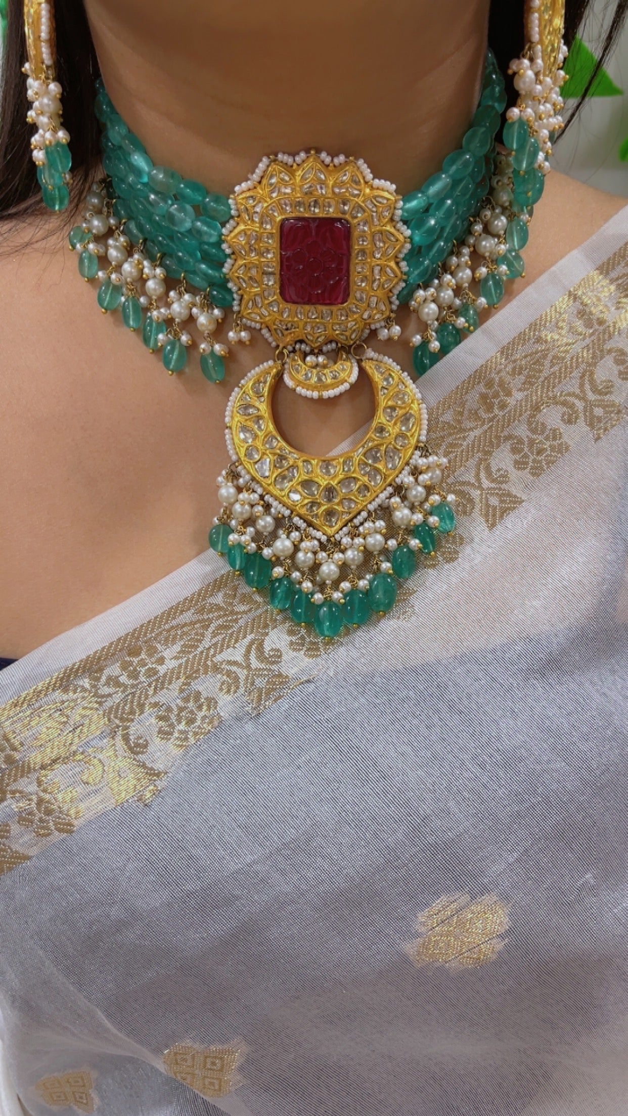 22K Gold Hallmarked Diamond Polki Necklace Jewelry