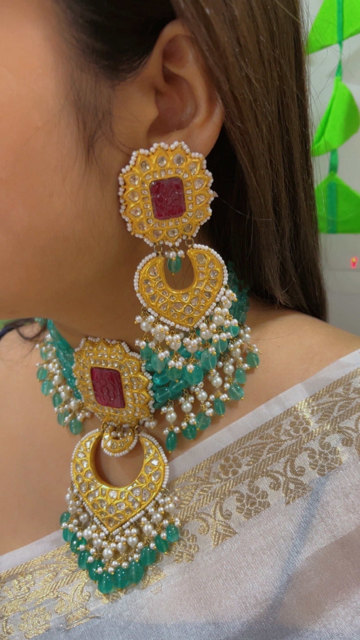 22K Gold Hallmarked Diamond Polki Necklace Jewelry