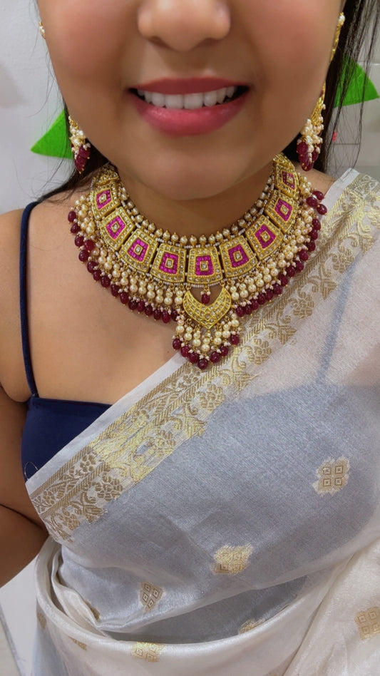 22K Gold Hallmarked Diamond Polki Necklace Jewelry