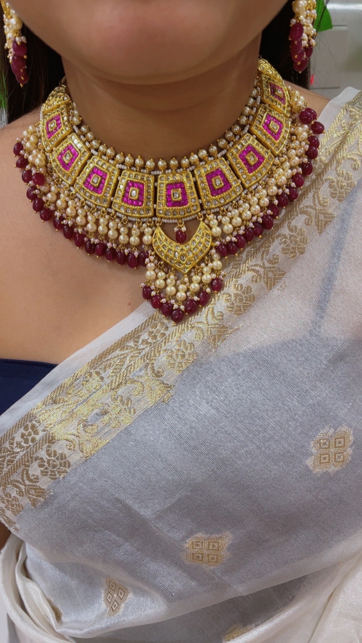 22K Gold Hallmarked Diamond Polki Necklace Jewelry