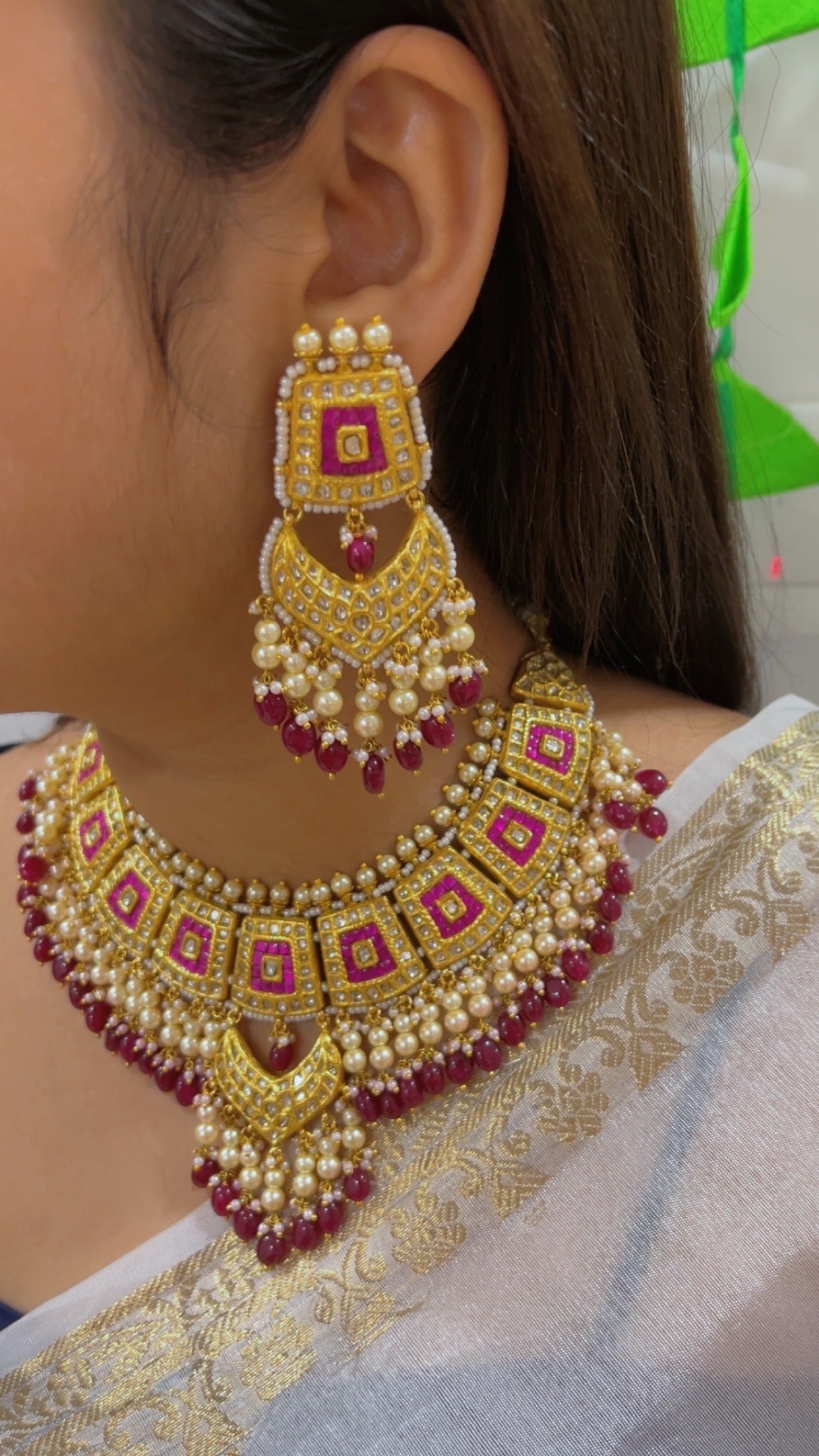22K Gold Hallmarked Diamond Polki Necklace Jewelry