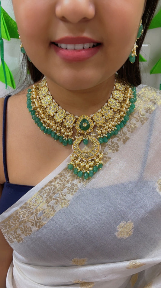 22K Gold Hallmarked Diamond Polki Necklace Jewelry