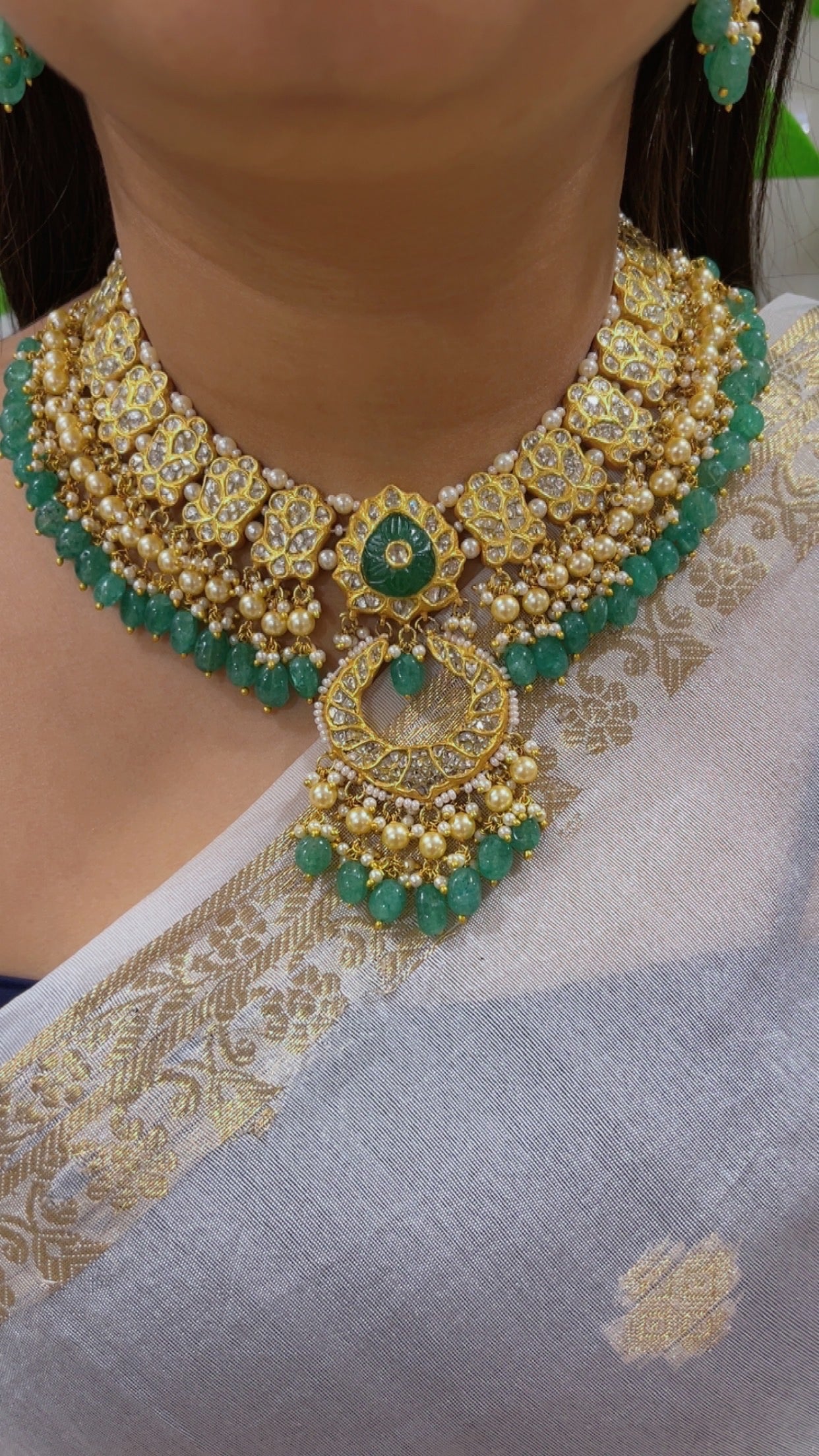 22K Gold Hallmarked Diamond Polki Necklace Jewelry