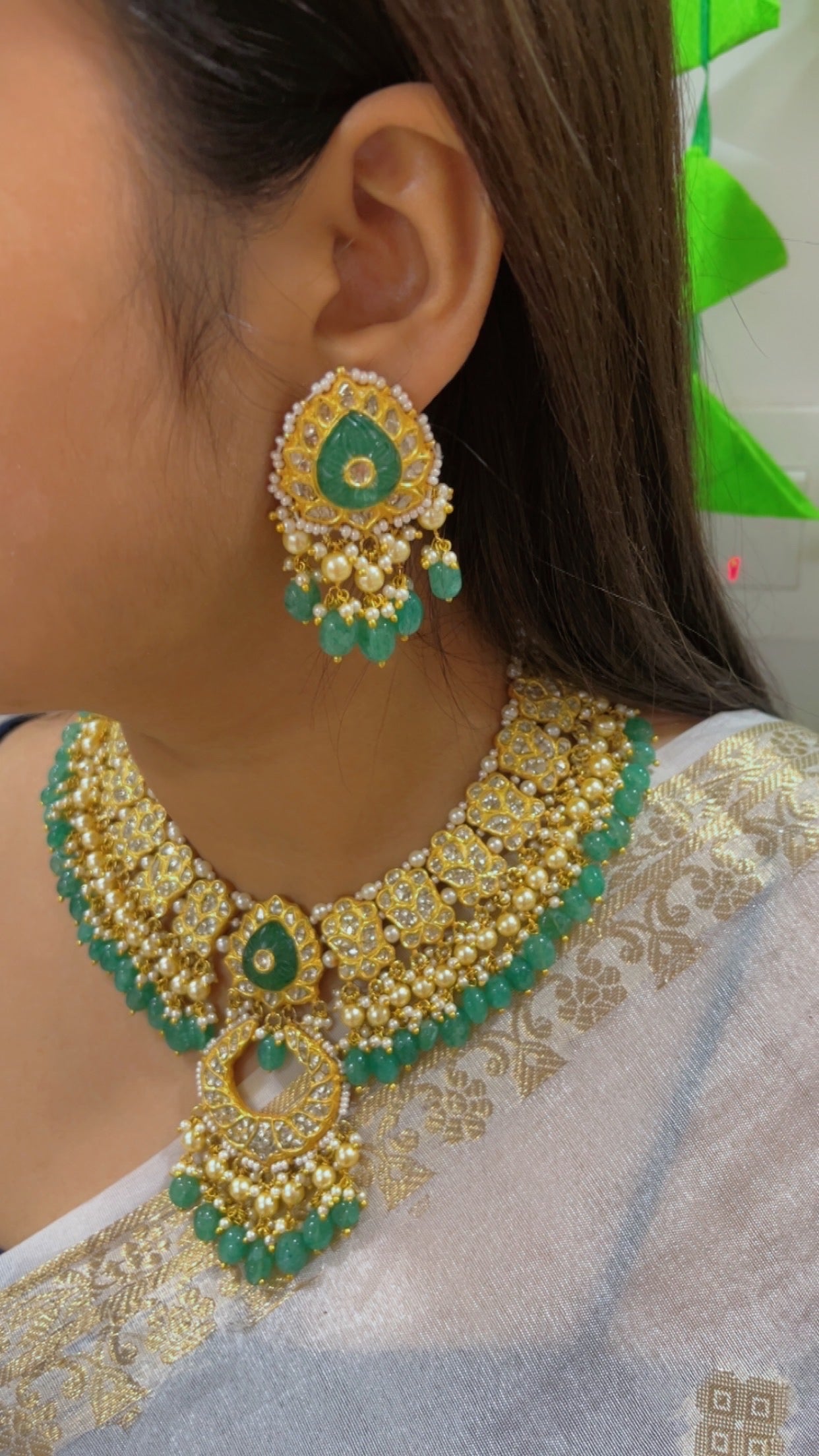 22K Gold Hallmarked Diamond Polki Necklace Jewelry