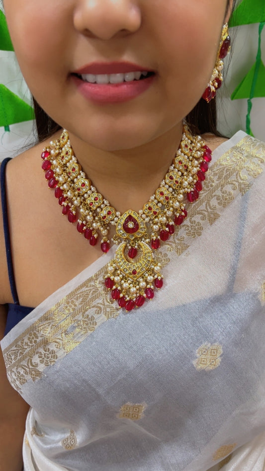 22K Gold Hallmarked Diamond Polki Necklace Jewelry