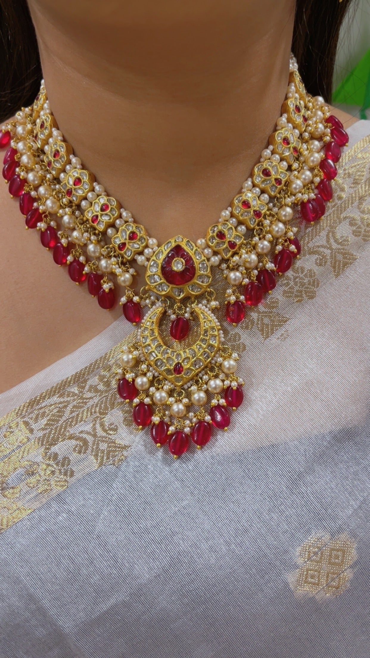 22K Gold Hallmarked Diamond Polki Necklace Jewelry