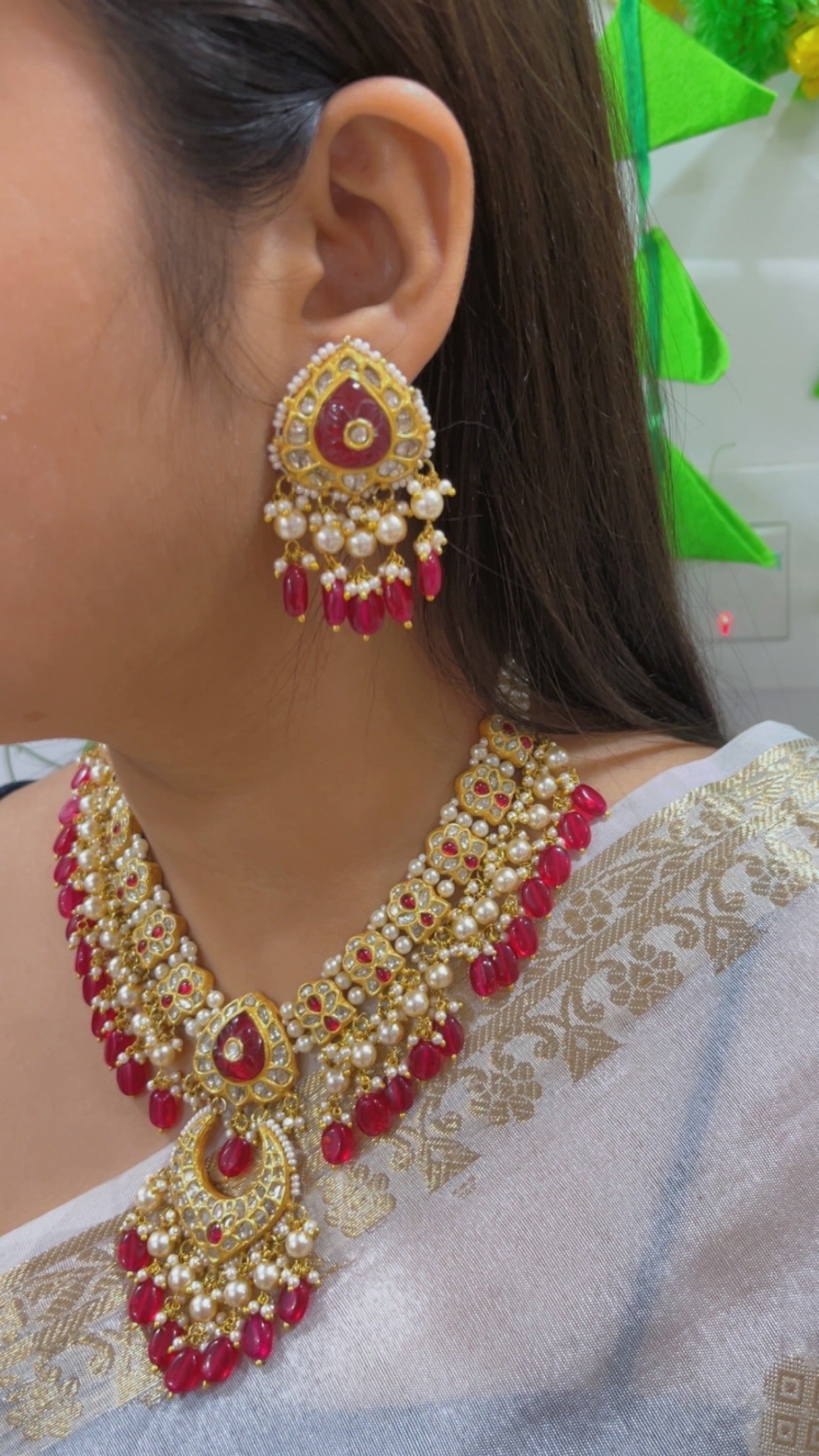 22K Gold Hallmarked Diamond Polki Necklace Jewelry
