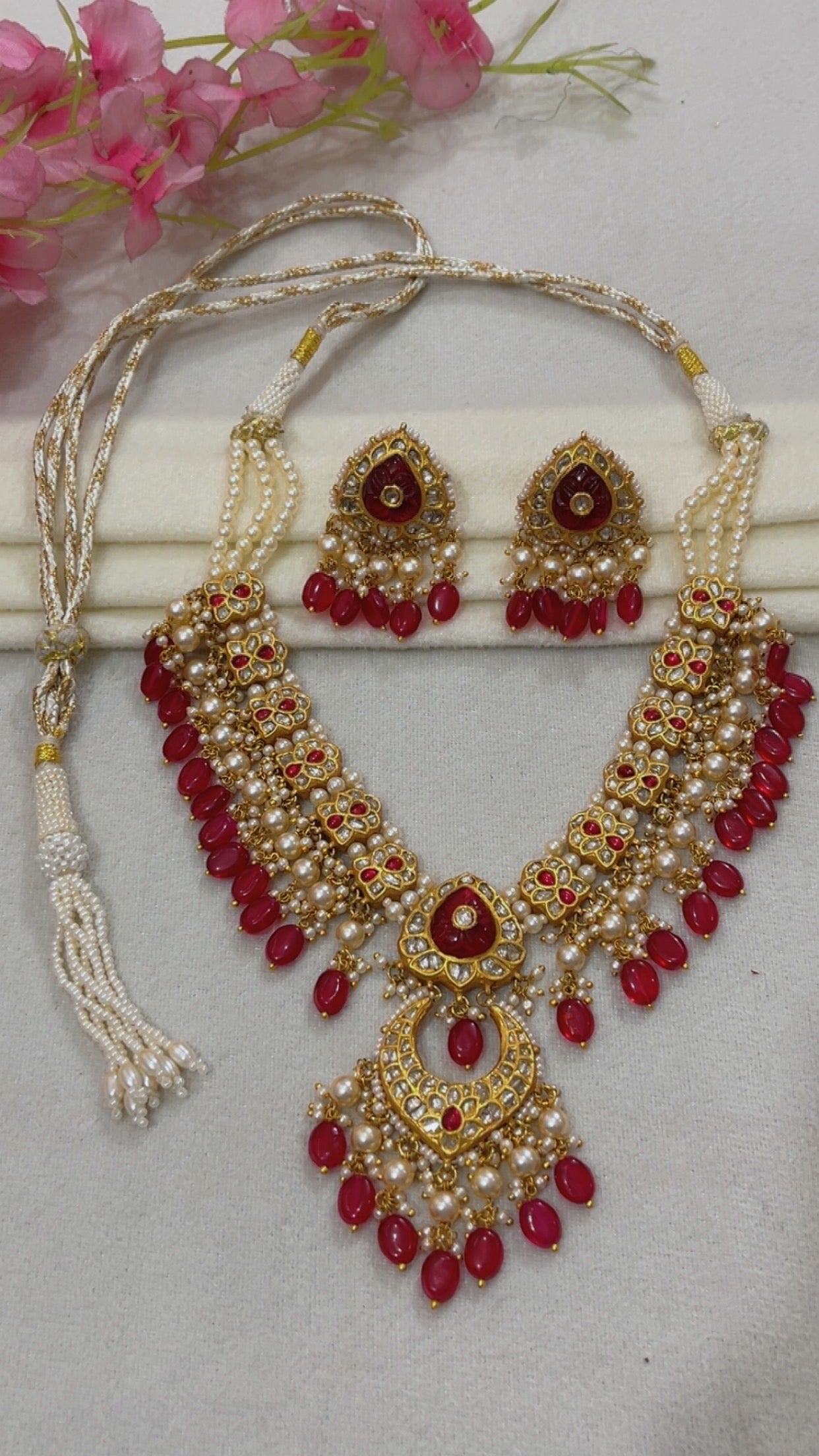 22K Gold Hallmarked Diamond Polki Necklace Jewelry
