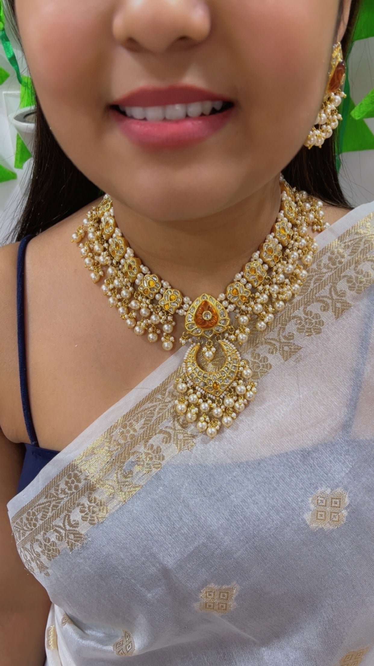 22K Gold Hallmarked Diamond Polki Necklace Jewelry