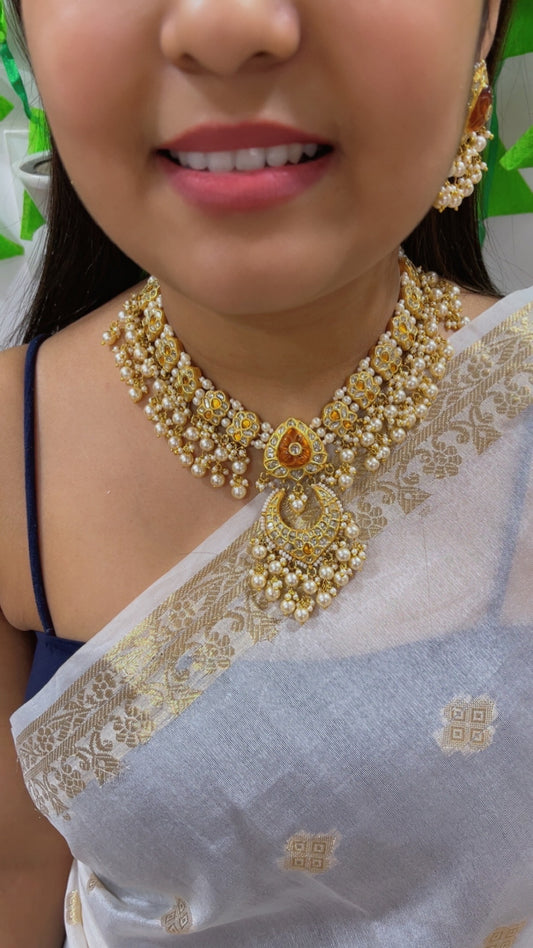 22K Gold Hallmarked Diamond Polki Necklace Jewelry