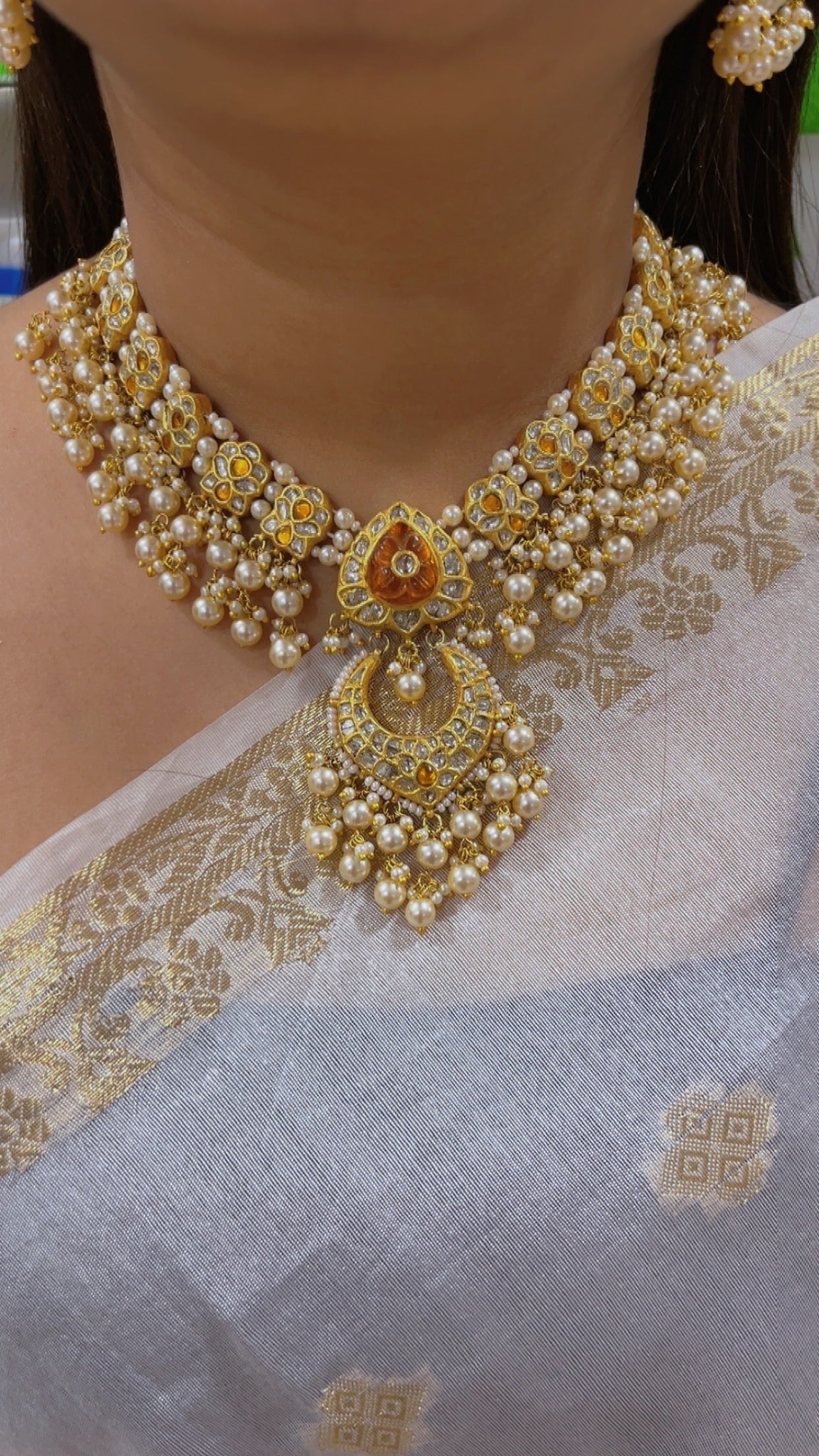 22K Gold Hallmarked Diamond Polki Necklace Jewelry