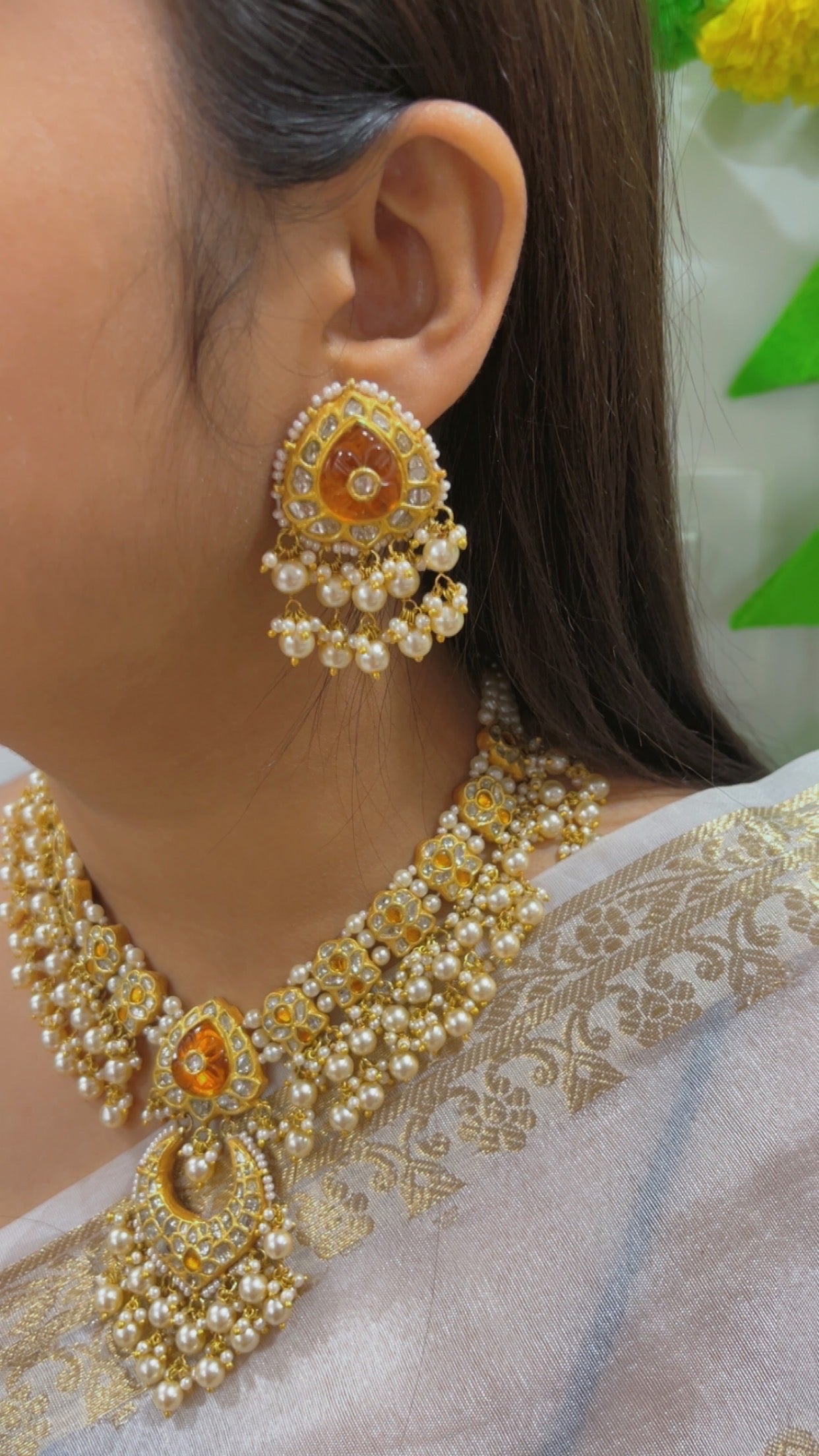 22K Gold Hallmarked Diamond Polki Necklace Jewelry