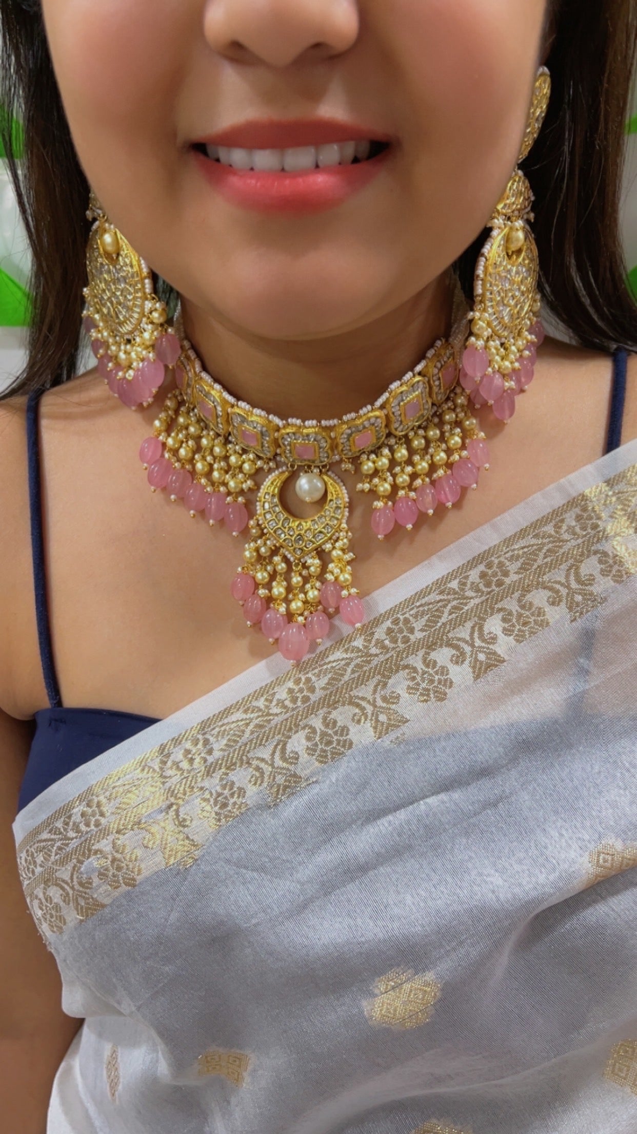 22K Gold Hallmarked Diamond Polki Necklace Jewelry