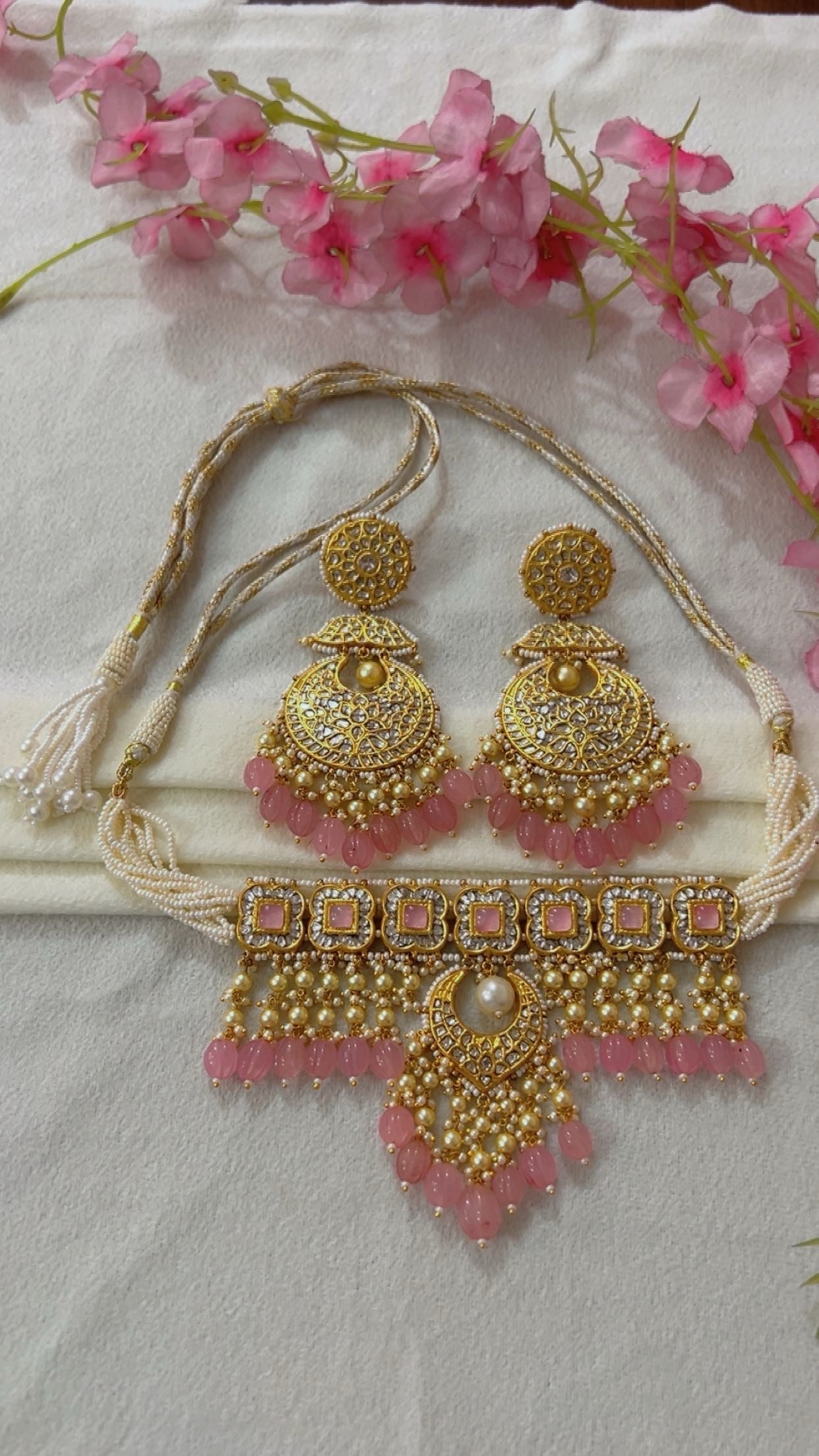 22K Gold Hallmarked Diamond Polki Necklace Jewelry