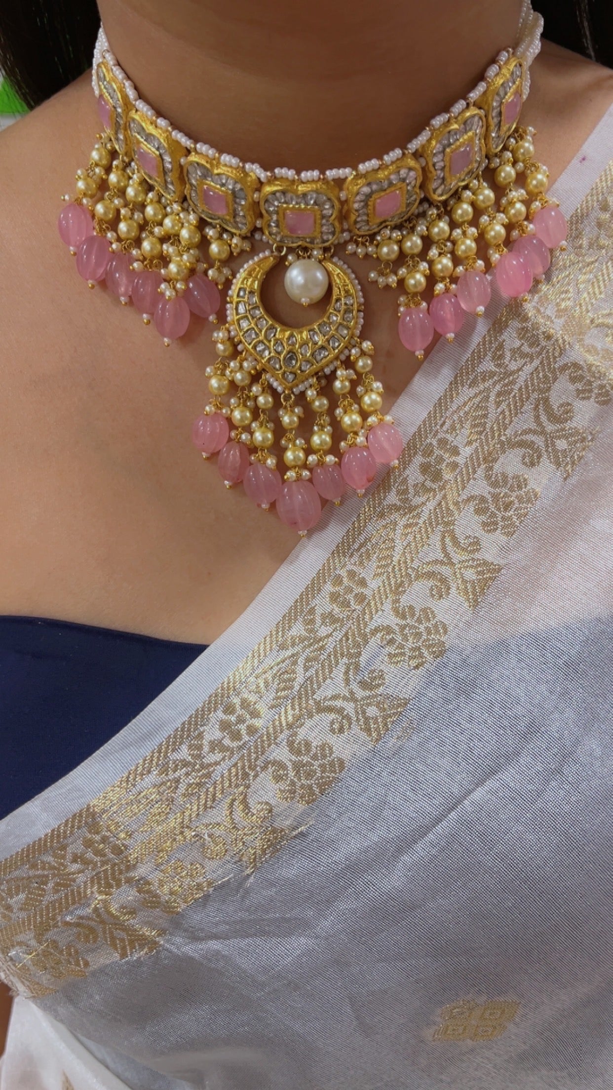 22K Gold Hallmarked Diamond Polki Necklace Jewelry