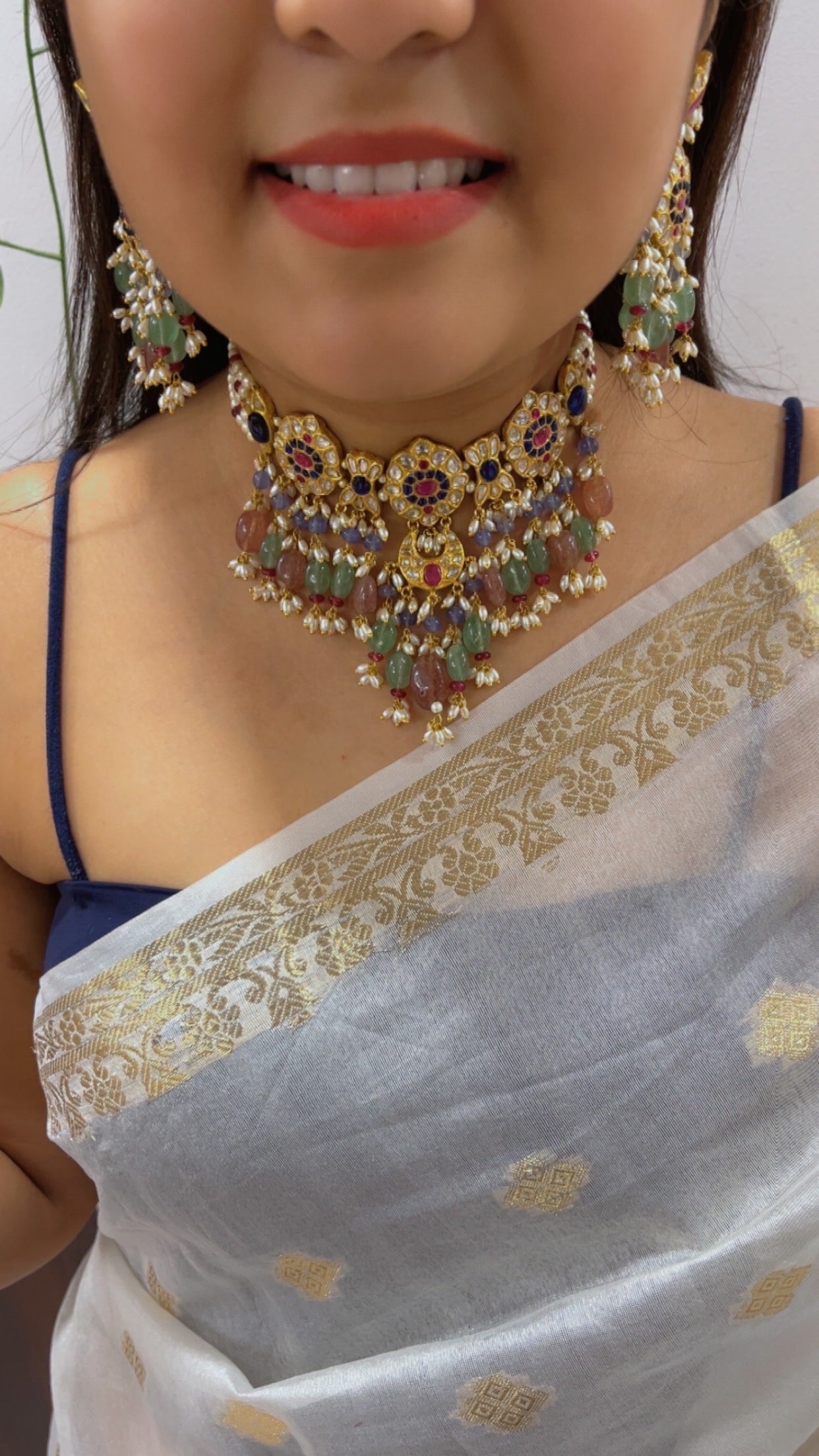 22K Gold Hallmarked Diamond Polki Necklace Jewelry