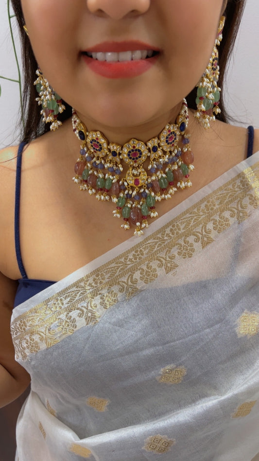 22K Gold Hallmarked Diamond Polki Necklace Jewelry