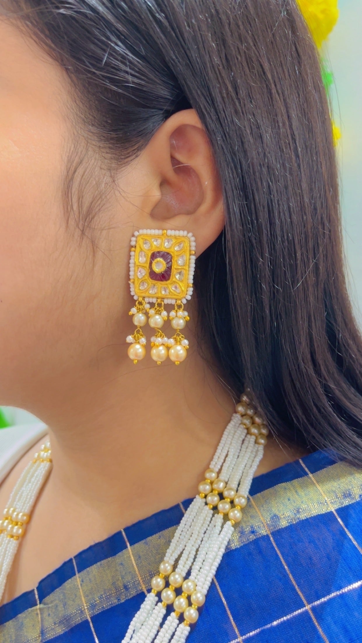 22K Gold Hallmarked Diamond Polki Necklace Jewelry