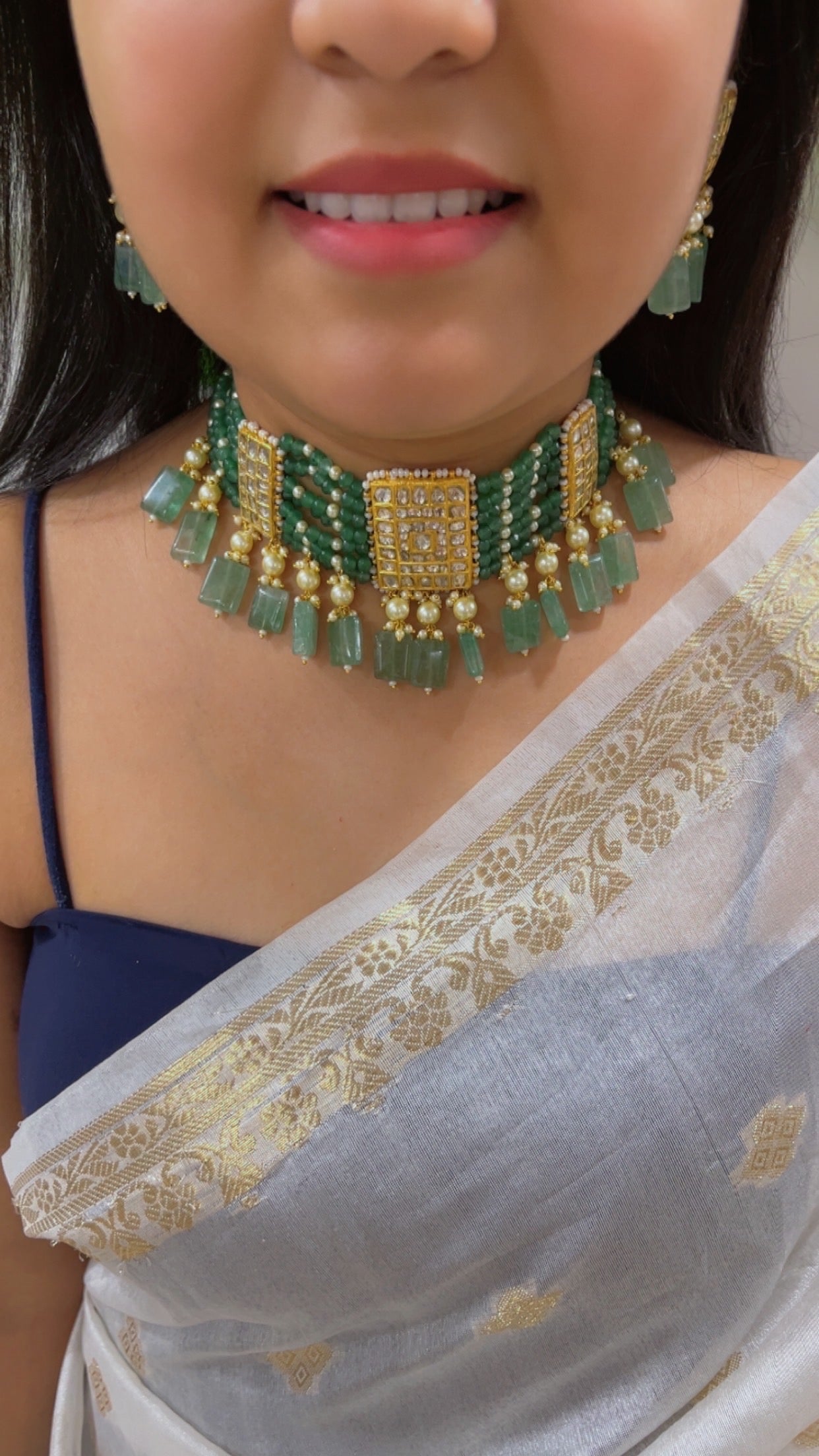 22K Gold Hallmarked Diamond Polki Necklace Jewelry