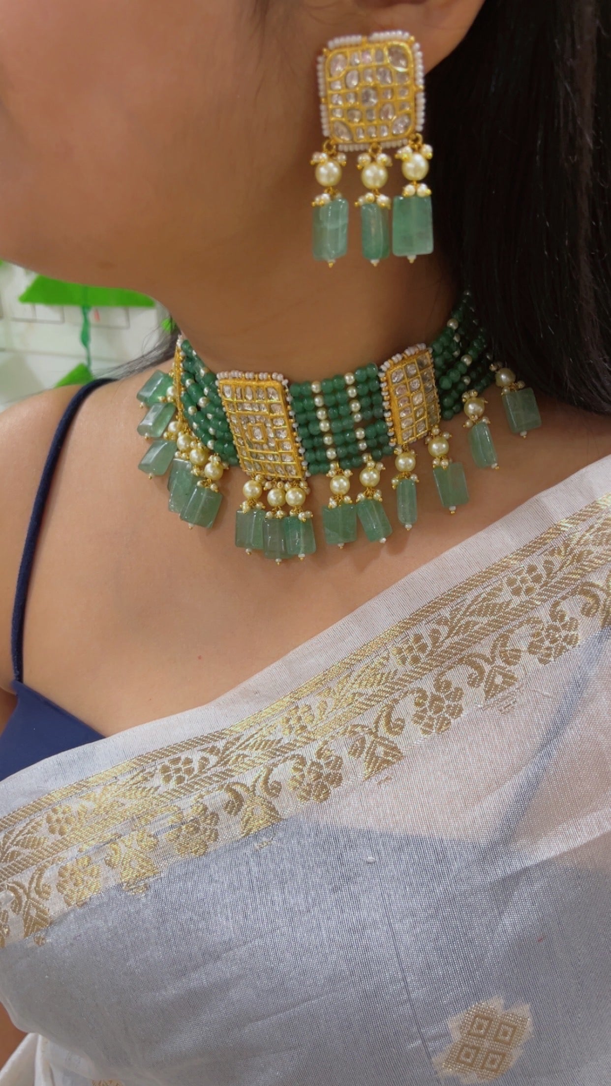 22K Gold Hallmarked Diamond Polki Necklace Jewelry