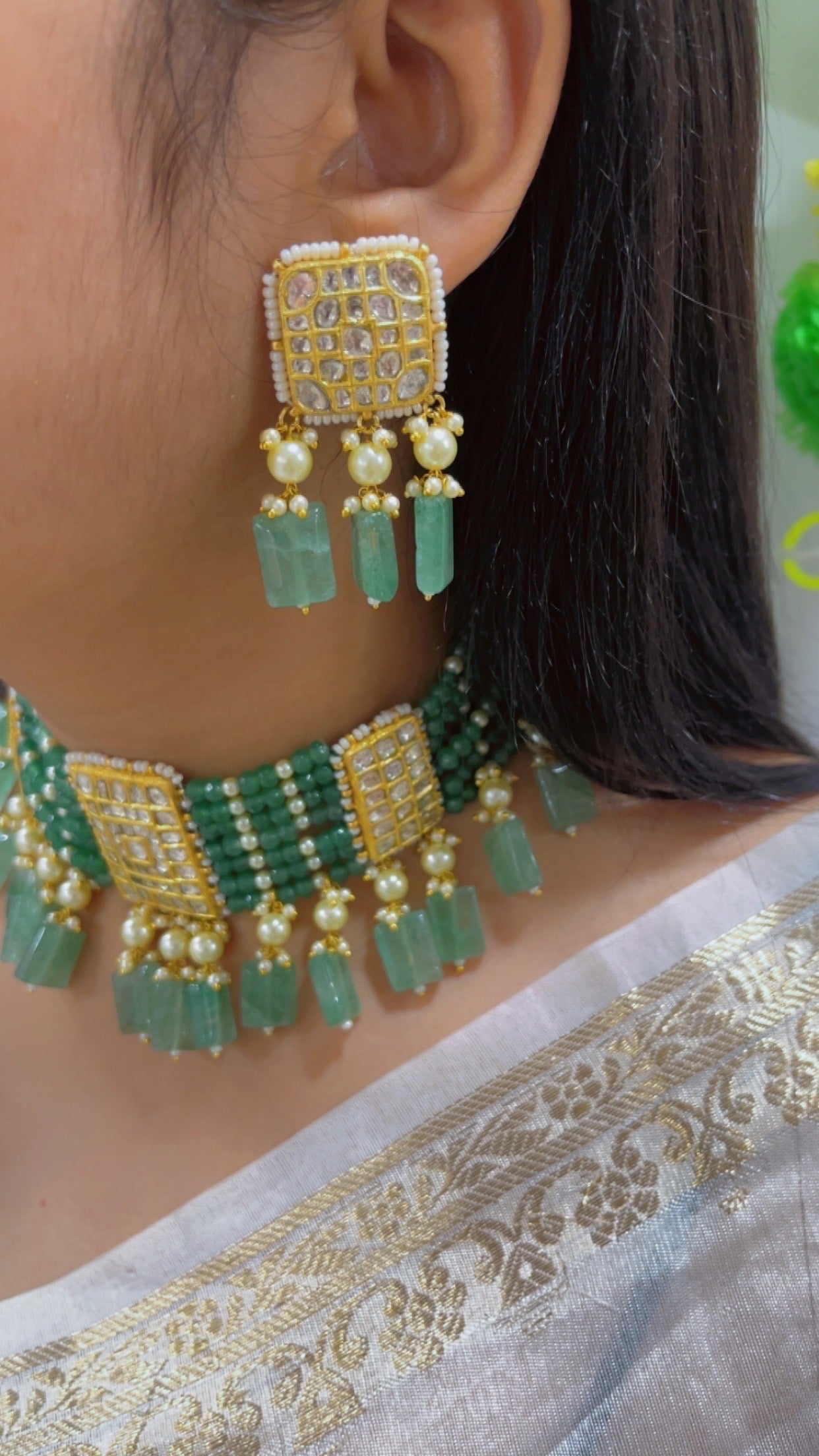 22K Gold Hallmarked Diamond Polki Necklace Jewelry