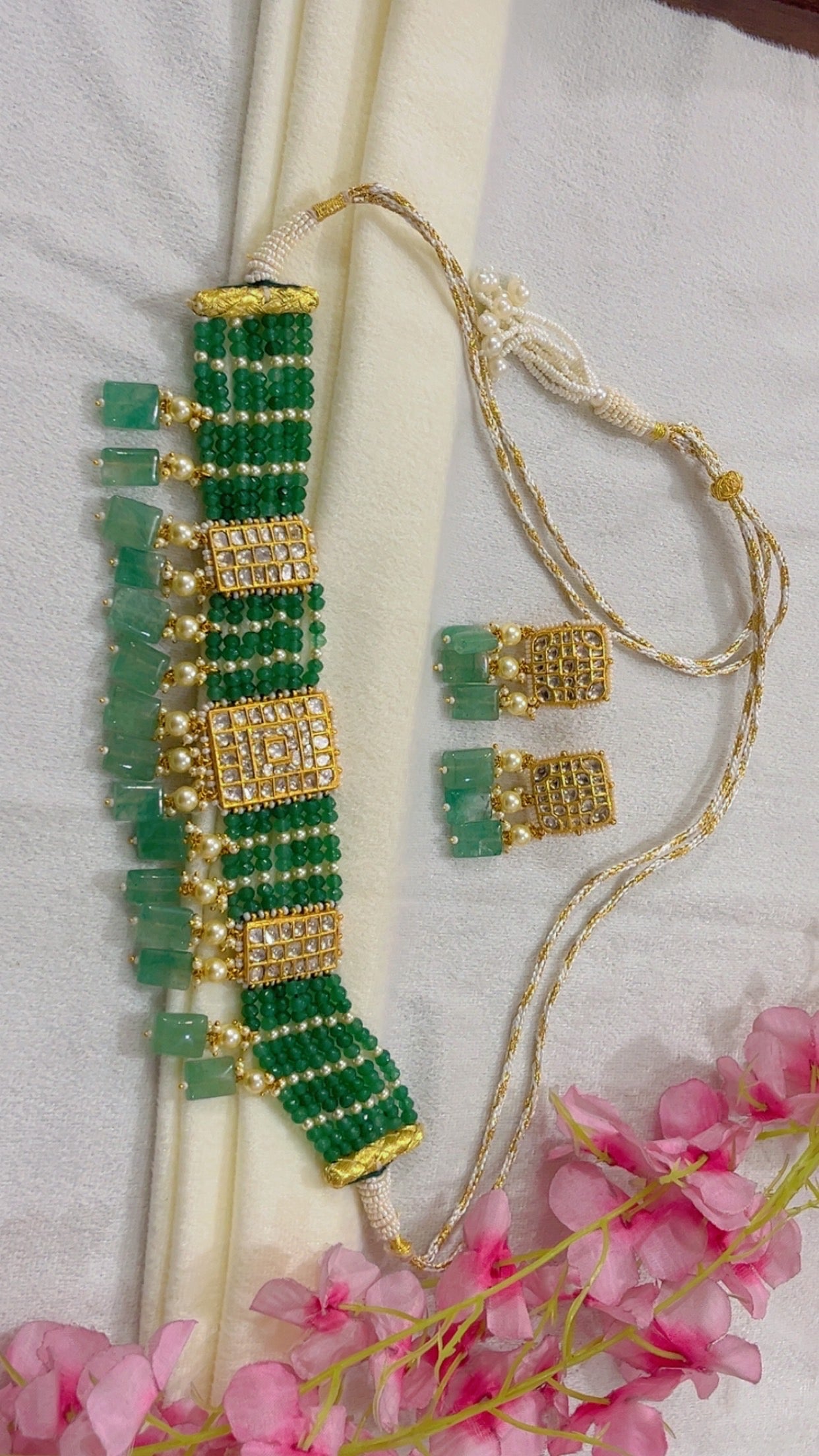 22K Gold Hallmarked Diamond Polki Necklace Jewelry