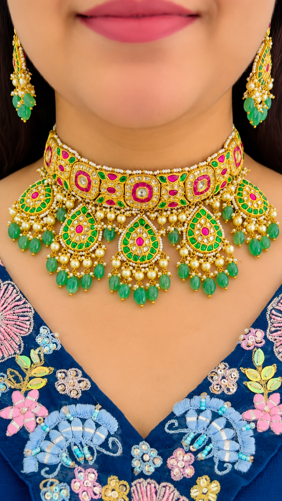 22K Gold Hallmarked Diamond Polki Necklace Jewelry
