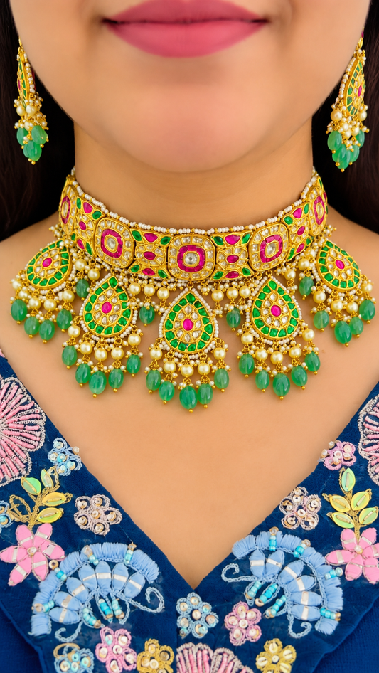 22K Gold Hallmarked Diamond Polki Necklace Jewelry