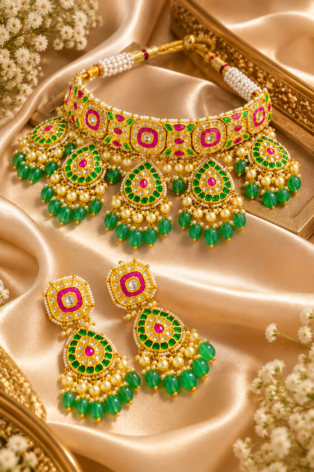 22K Gold Hallmarked Diamond Polki Necklace Jewelry