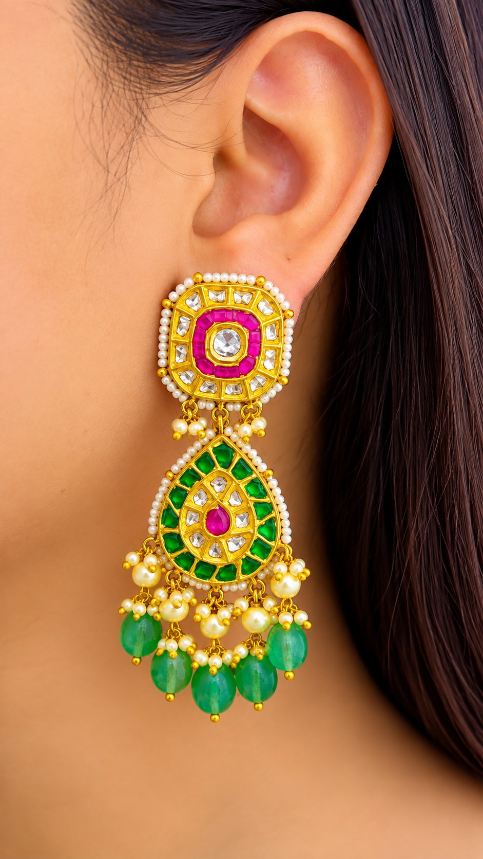 22K Gold Hallmarked Diamond Polki Necklace Jewelry