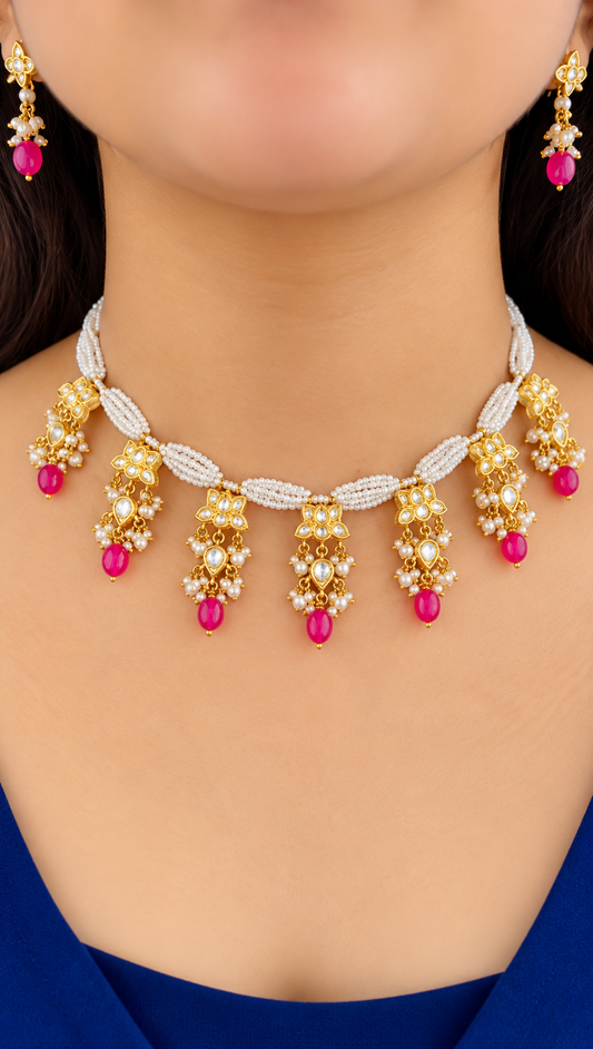 22K Gold Hallmarked Diamond Polki Necklace Jewelry