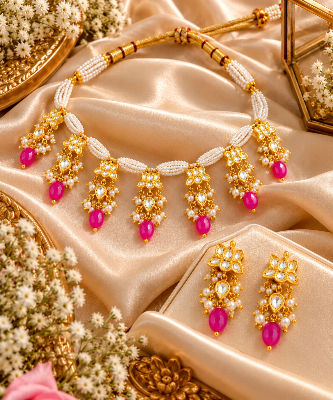 22K Gold Hallmarked Diamond Polki Necklace Jewelry