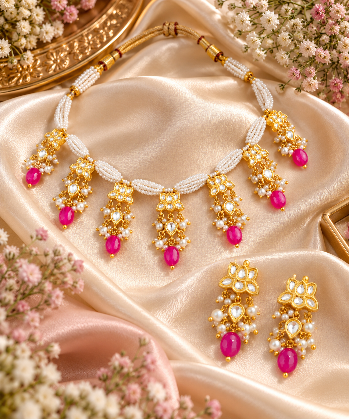 22K Gold Hallmarked Diamond Polki Necklace Jewelry