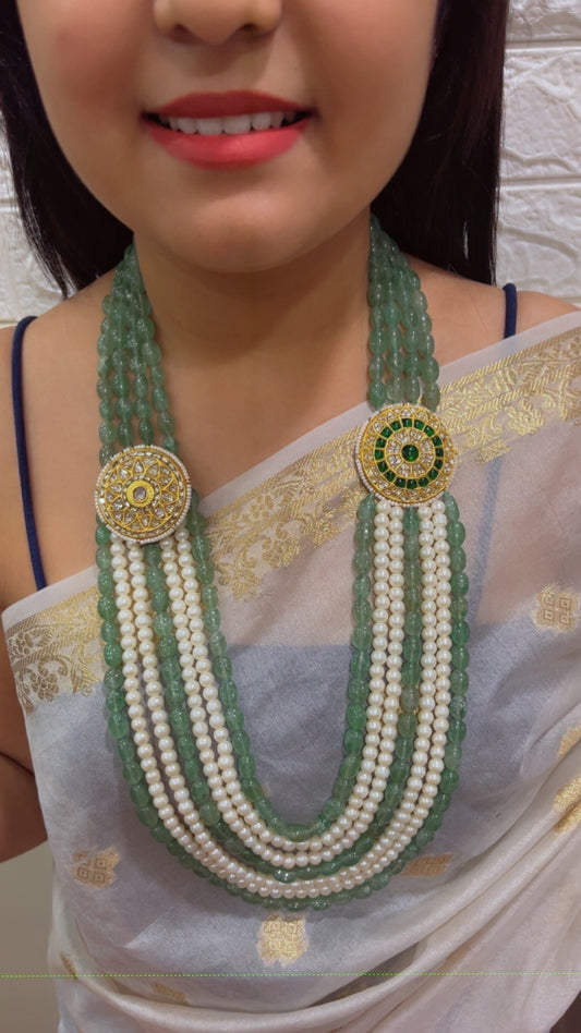 22K Gold Hallmarked Diamond Polki Green Necklace Jewelry