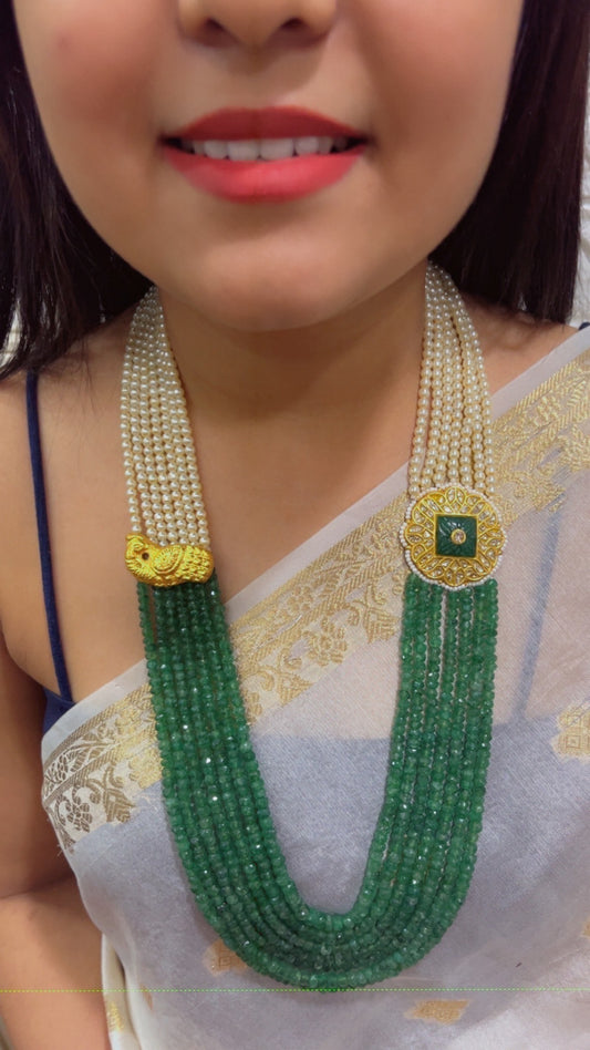 22K Gold Hallmarked Diamond Polki Green Necklace Jewelry