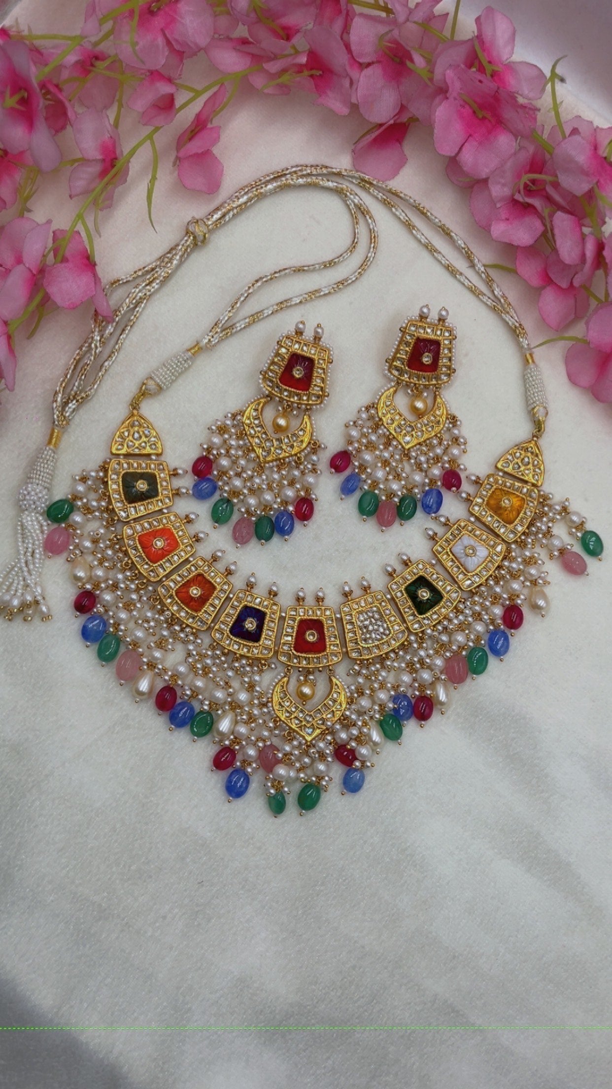 22K Gold Hallmarked Diamond Polki Multi Choker Necklace Jewelry