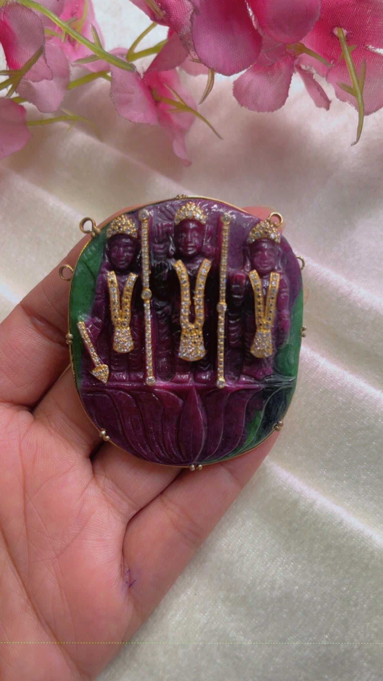 Natural 925 Silver Ruby Gemstone Ram Darbar Carving