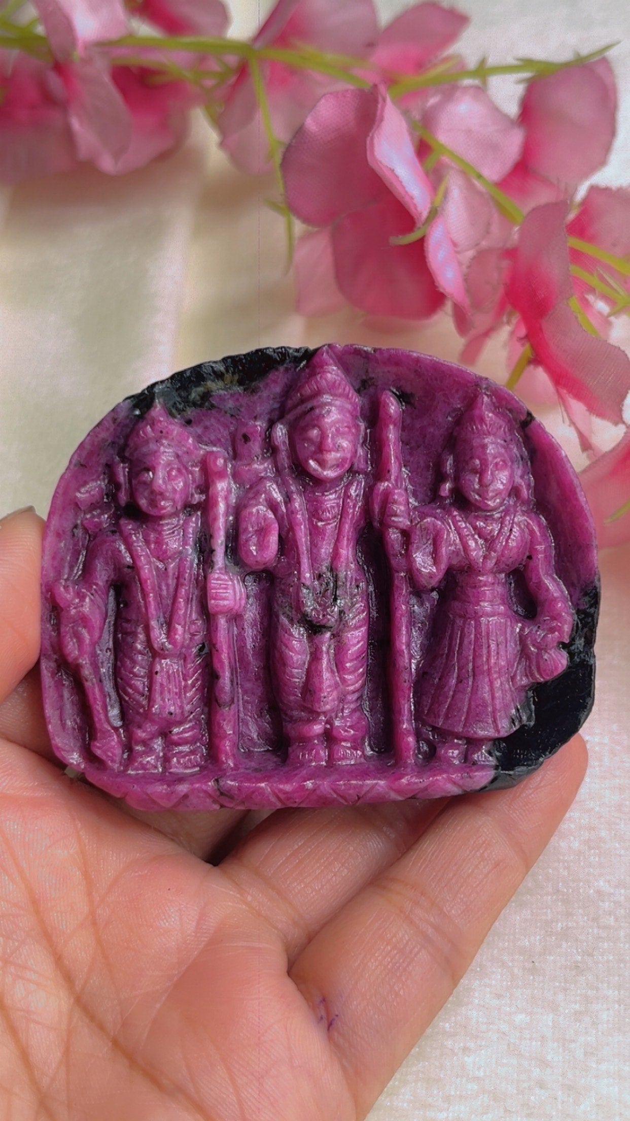 Natural Ruby Gemstone Ram Darbar Carving