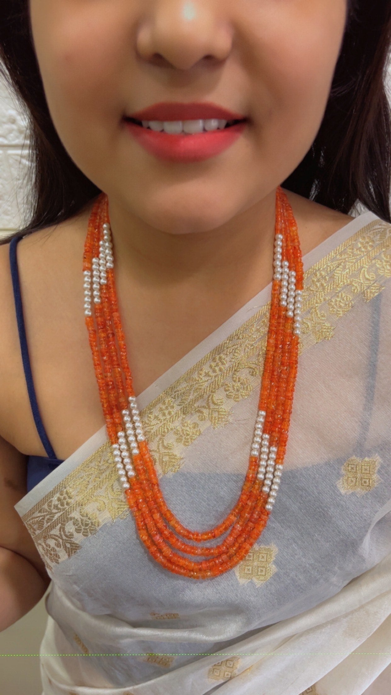 Natural Carnelian & Pearl Gemstone Beads Necklace Jewelry QCMORE