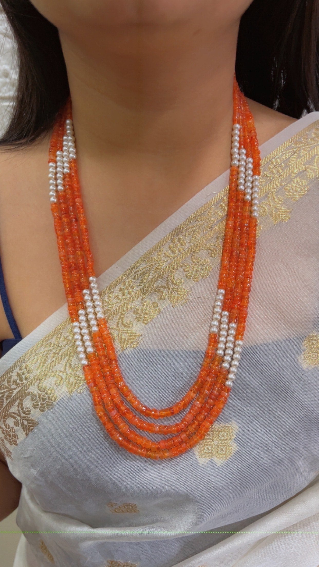 Natural Carnelian & Pearl Gemstone Beads Necklace Jewelry QCMORE