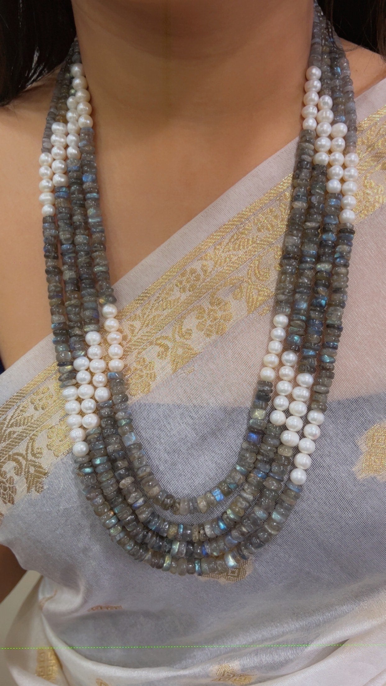 Natural Labradorite & Pearl Gemstone Beads Necklace Jewelry QC1