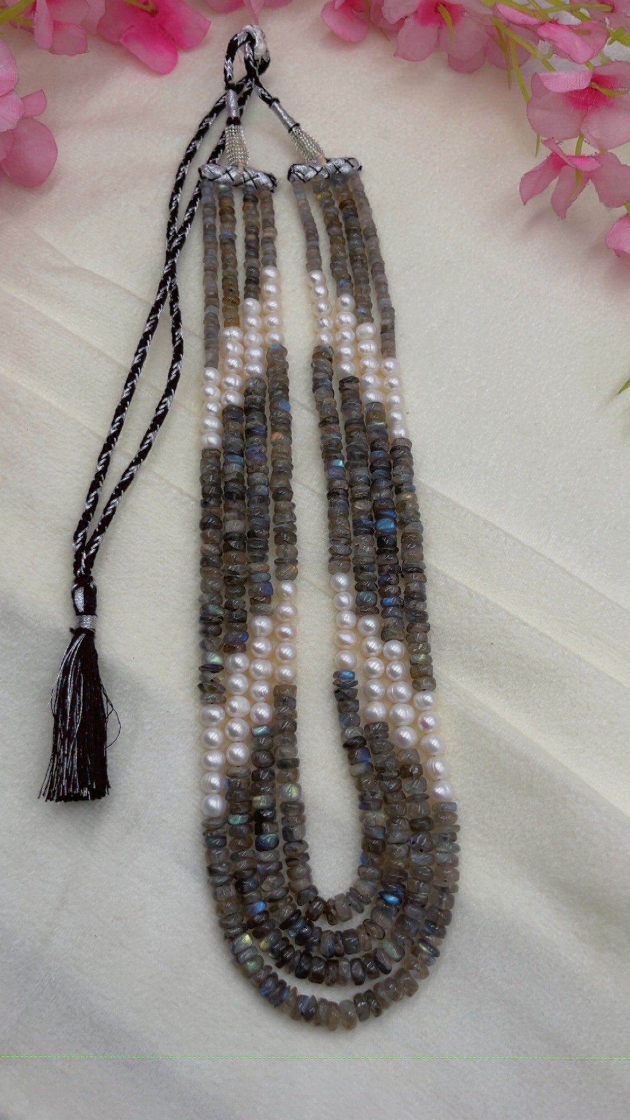 Natural Labradorite & Pearl Gemstone Beads Necklace Jewelry QC1