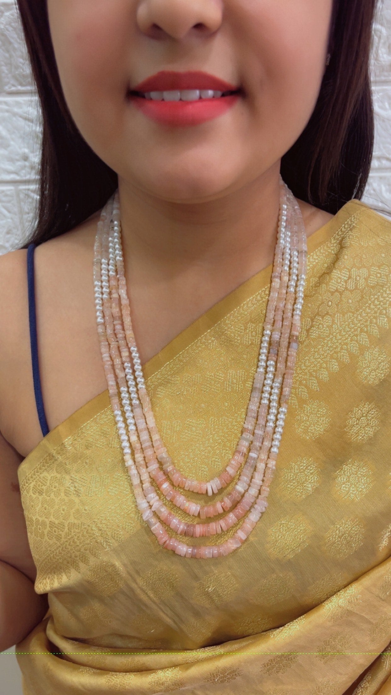 Natural Peach Moonstone Pearl Gemstone Beads Necklace Jewelry QC2