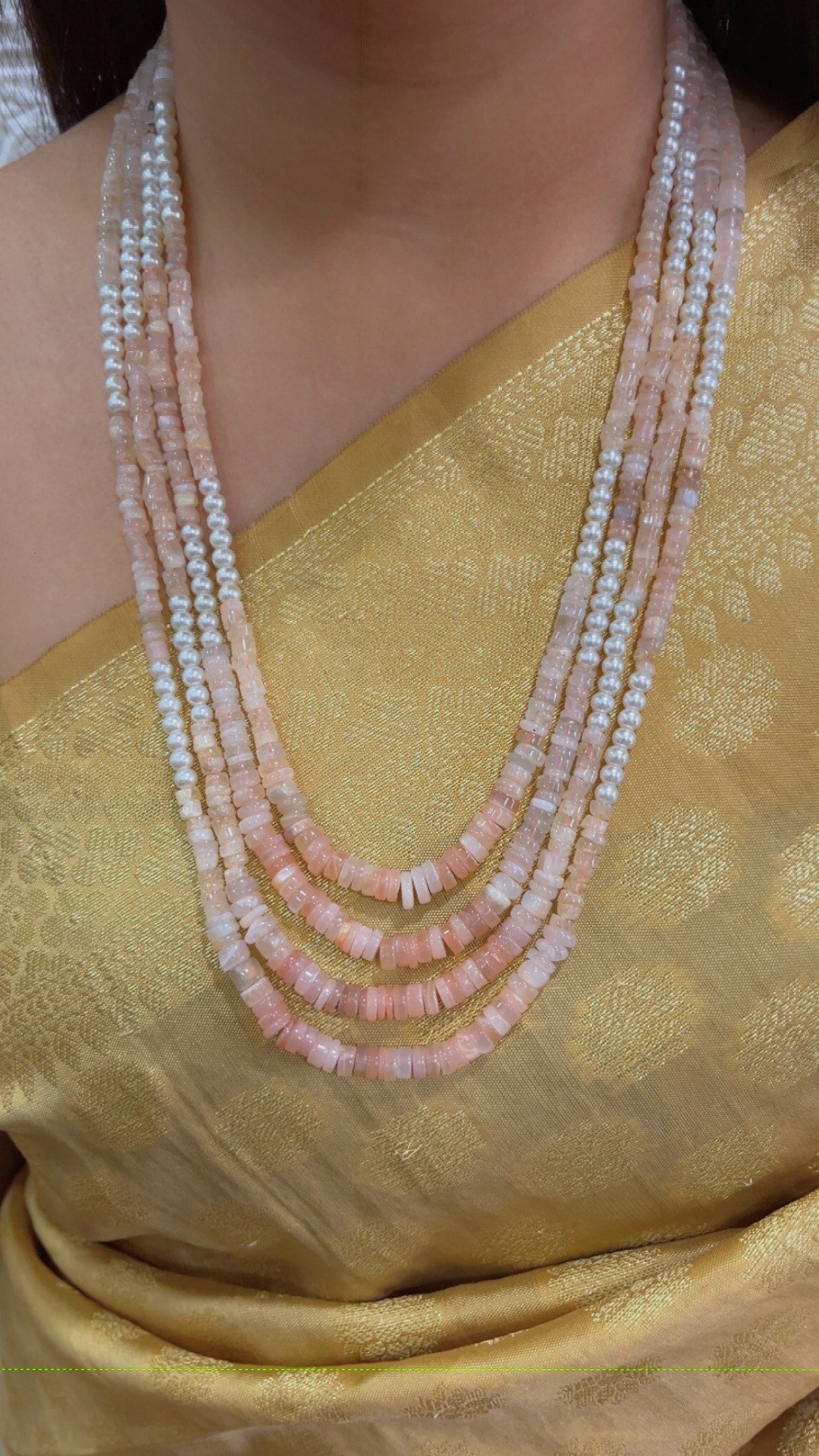 Natural Peach Moonstone Pearl Gemstone Beads Necklace Jewelry QC2